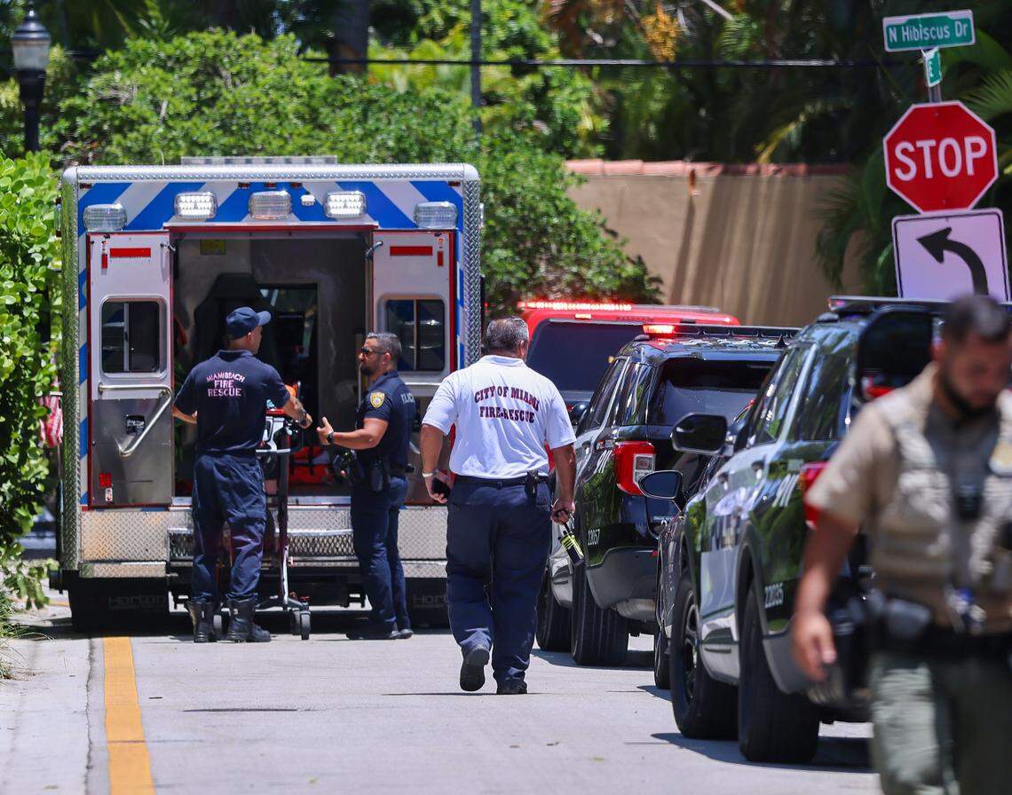 First responders from Miami Beach, the City of Miami and the Florida Fish and Wildlife Conservation Commission converge on North Hibiscus Drive in response to a boating accident on Monday, July 28, 2025, in Miami Beach, Florida. Five children and a camp counselor from the Miami Yacht Club were on a sailboat when a barge hit it, authorities said. 