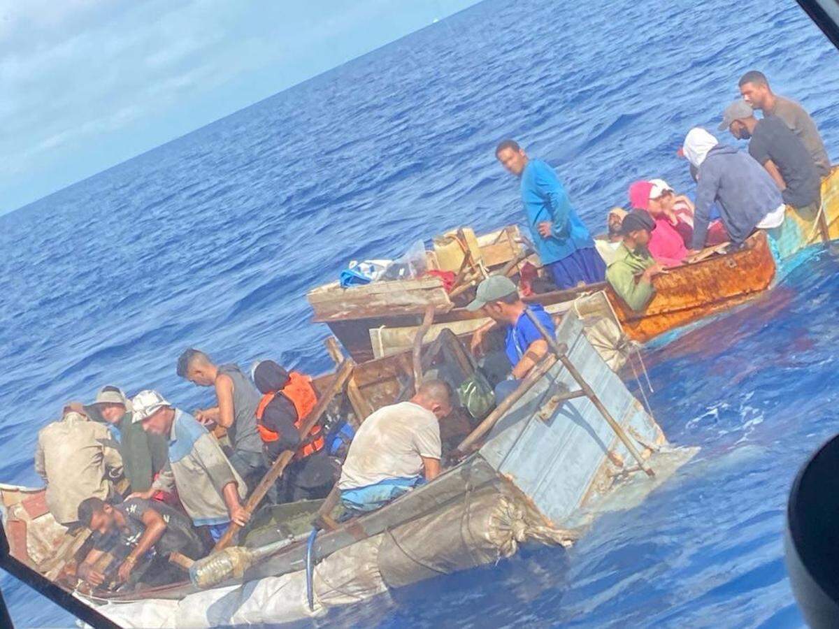 U.S. Coast Guard Sector Key West was notified of two overloaded rustic vessels about 10 miles off Long Key, Florida, on Dec. 20, 2021. The people were returned to Cuba on Dec. 24, 2021.