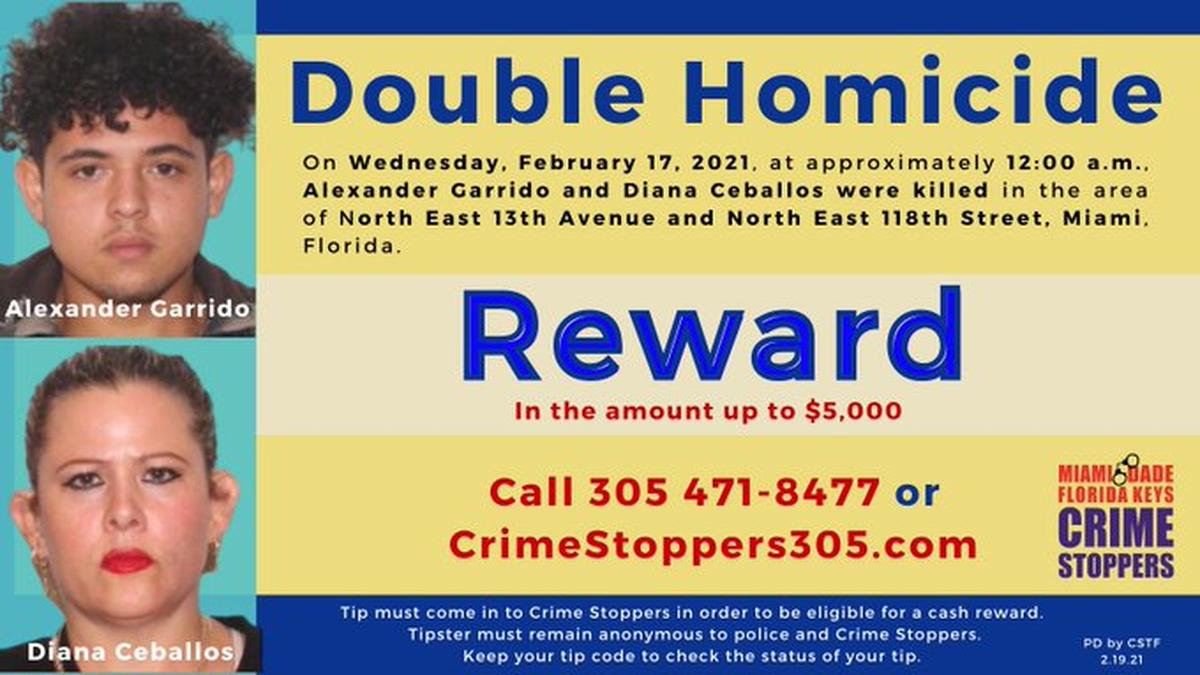 Diana Ceballos, 47, and her 21-year-old son, Alexander Garrido, were killed in a shooting. on Feb. 17. A CrimeStopper reward was being offered for information that could lead to an arrest.