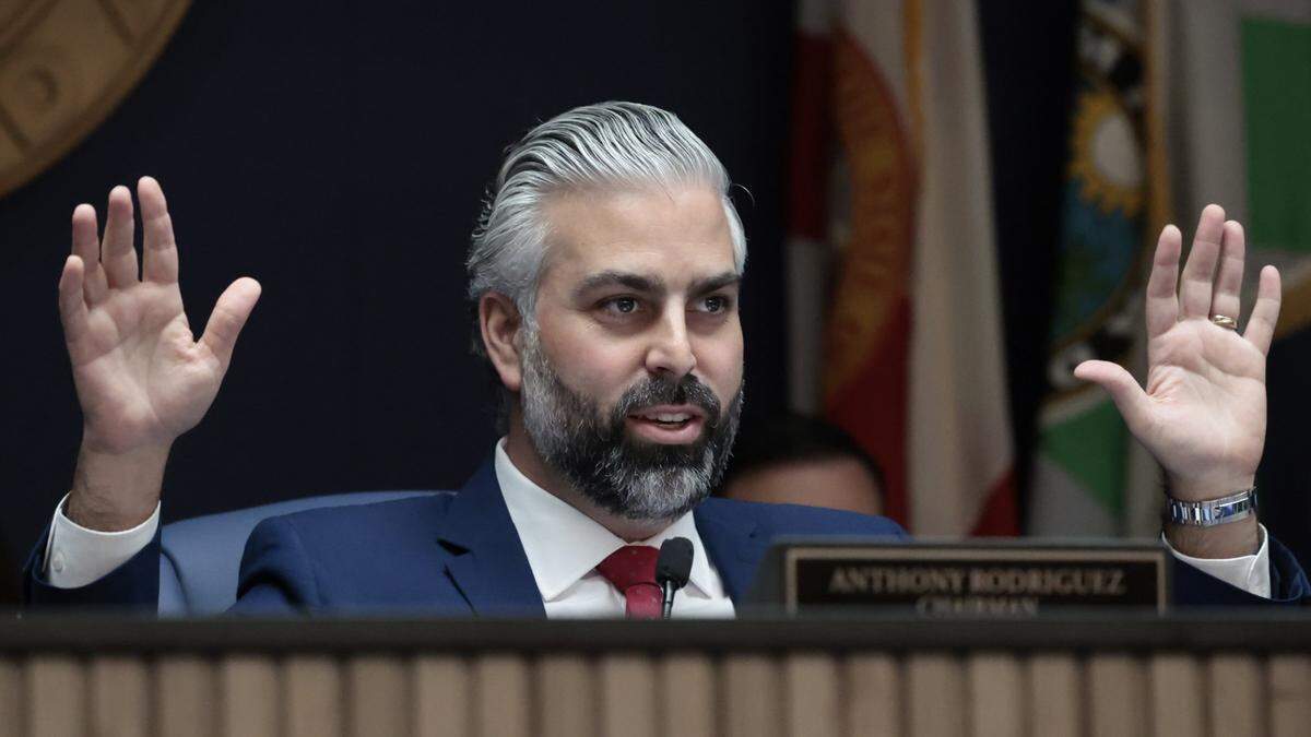 Chair of the County Commission Anthony Rodriguez speaks during Miami-Dade Mayor Daniella Levine Cava's 2026 budget proposal at the Stephen P. Clark Government Center in Miami on Thursday, Sept. 4, 2025. 