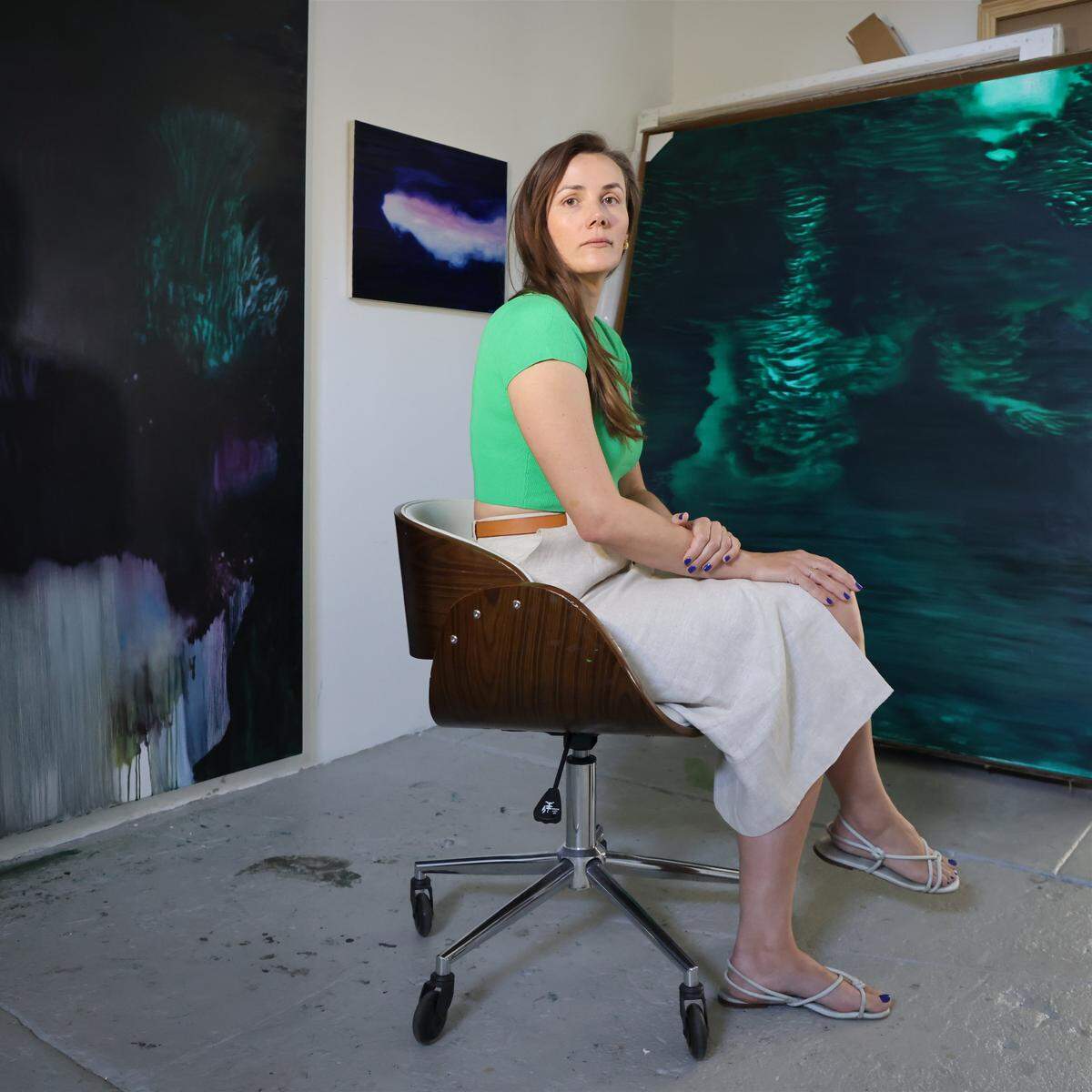 Canadian-born artist Nicole Burke is photographed inside her studio space at Dimensions Variable on Monday, August 4, 2025, in Miami, Florida.
