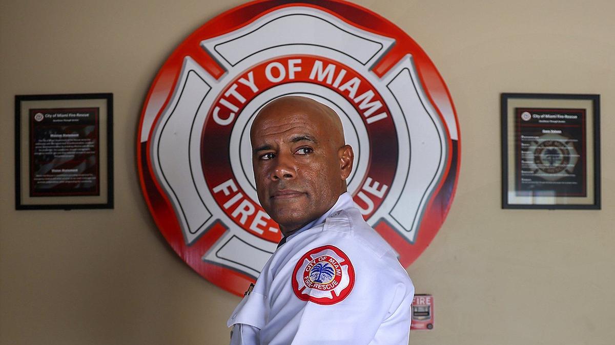 Ignatius ‘Iggy’ Carroll, 55, bids farewell at Miami Fire-Rescue Station 12 on June 27, 2024, where he started his career when he was 19. He recently retired from Miami Fire Rescue after 35 years.