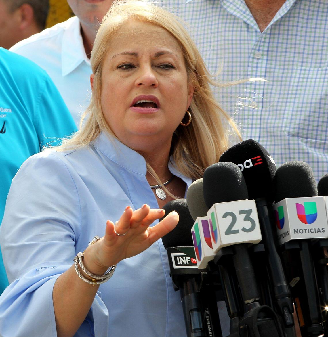 Puerto Rico Gov. Wanda Vázquez Garced speaks Friday, Jan. 10, during a visit with Commissioner Jenniffer González Colón and U.S. Sen. Rick Scott to the Costa Sur power plant in the southern town of Guayanilla, located near the epicenter of the magnitude 6.4 quake that hit Puerto Rico on Jan. 7, 2020.