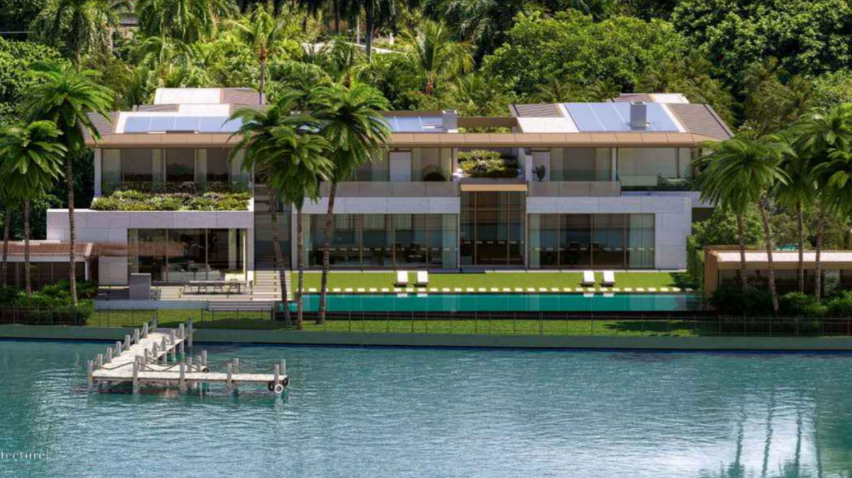 The Miami Beach Design Review Board voted in favor of Orlando and Katy Bravo’s new residence at 5800 North Bay Rd., shown in a rendering as it would appear from Biscayne Bay.