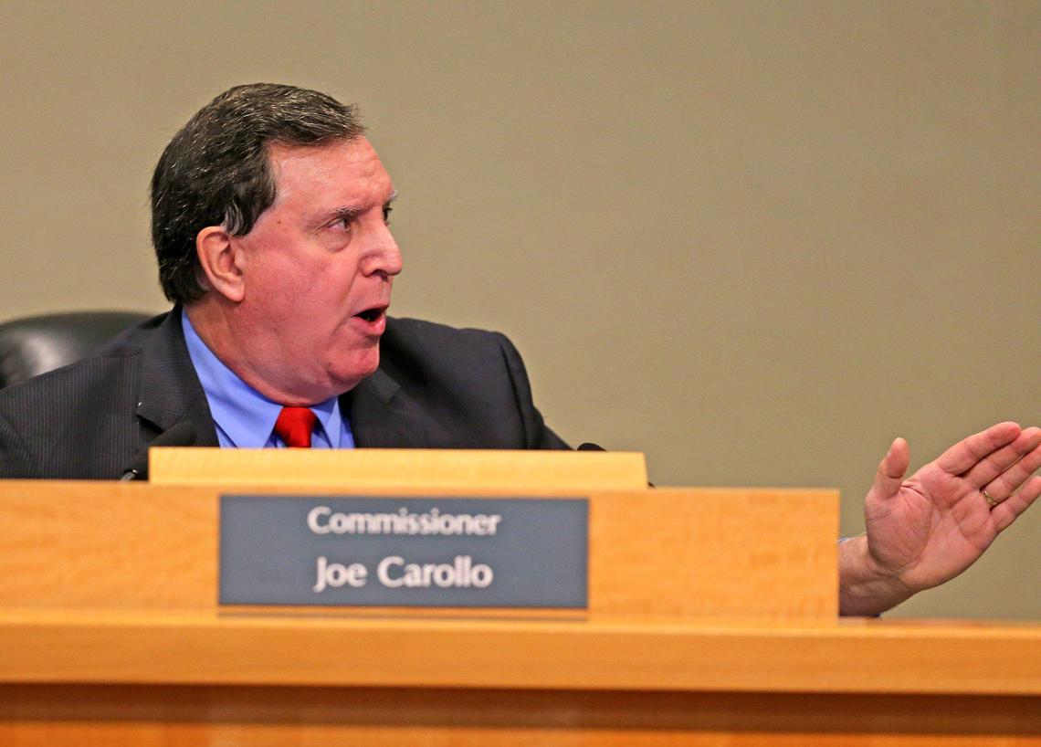 Miami Commissioner Joe Carollo argues with chairman Keon Hardemon at Thursday’s commission meeting.