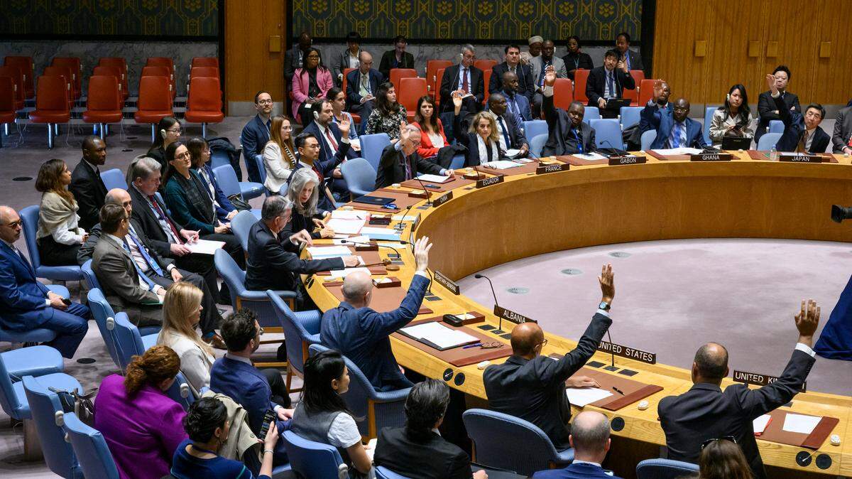 Representatives vote on a draft resolution during a UN Security Council meeting at the UN headquarters in New York, on Oct. 19, 2023. The UN Security Council on Thursday renewed the sanctions regime on Haiti, which includes an arms embargo, travel ban and assets freeze measures.
