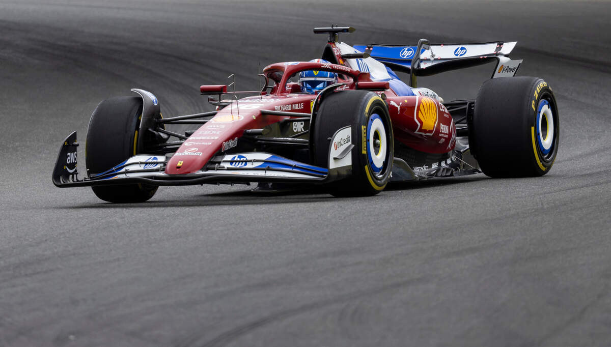 Scuderia Ferrari driver Charles Leclerc of Monaco takes a turn during a practice session on the first day of the Formula One Miami Grand Prix at the Miami International Autodrome on Friday, May 2, 2025, in Miami Gardens, Fla.