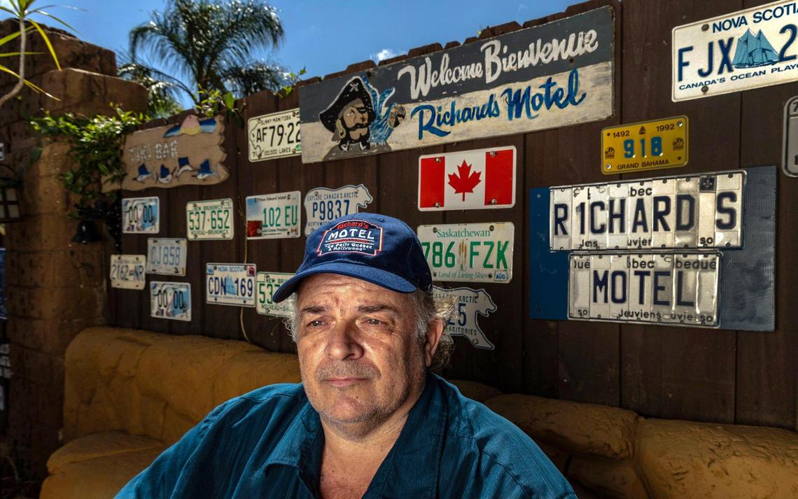 Richard Clavet is the owner of a string of Canadian-themed hotels and motels along South Federal Highway in Hollywood, Florida, on Thursday, March 27, 2025. Clavet is from Quebec and has served Canadian clientele for 35 years.