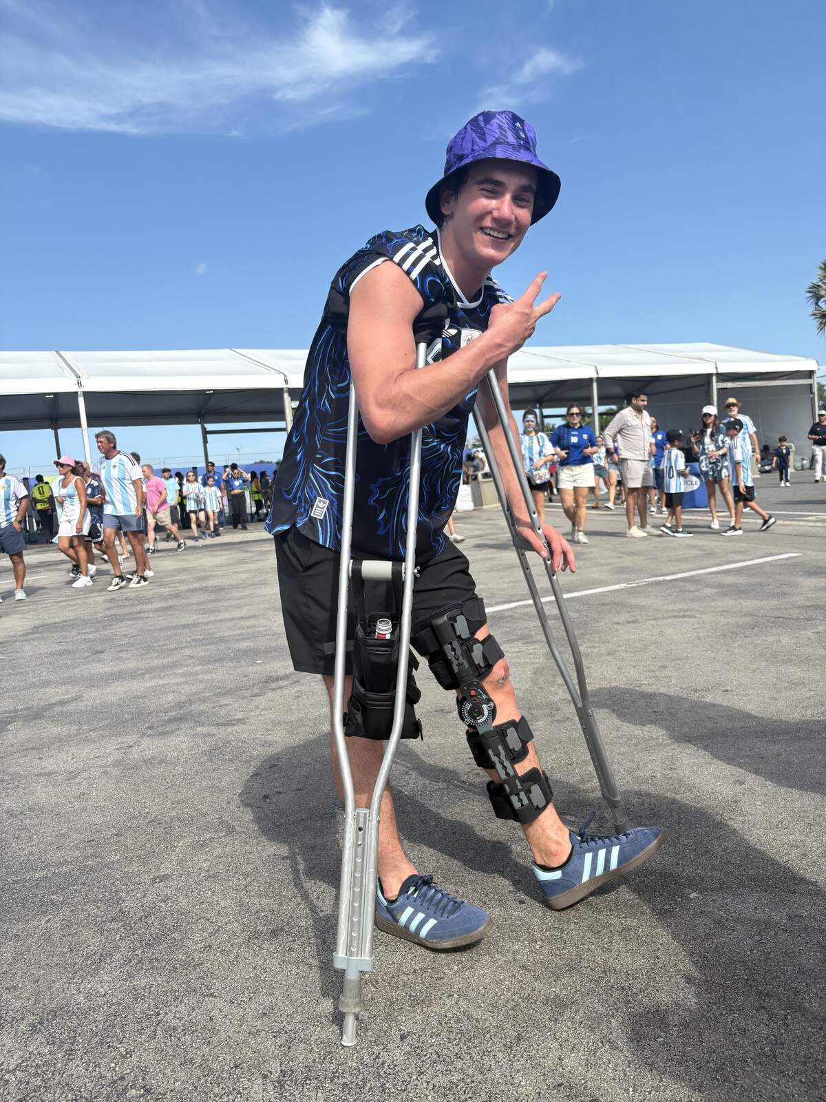 Felix Olivero didn’t let a long walk on crutches keep him from seeing his home country play at Hard Rock Stadium on Friday, July 3, 2026.