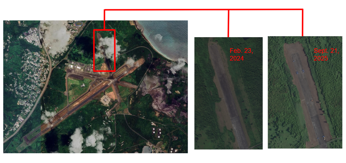 Satellite photos show upgrades made to taxiways at the northern end of the former Roosevelt Roads naval base in Puerto Rico.
