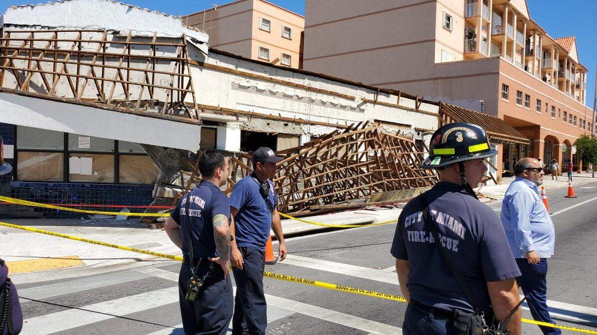 The Miami Fire Department and police department responded May 21, 2019, to a Little Havana strip mall after an overhang collapsed and injured one person.