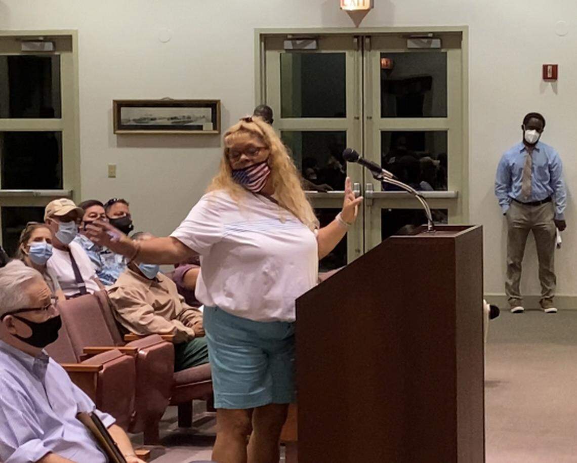 Community activist Carmen Tejada speaks to the Florida City commission Tuesday, March 23, 2021. She was arguing on the behalf of dozens of residents facing eviction from a city-owned trailer park.