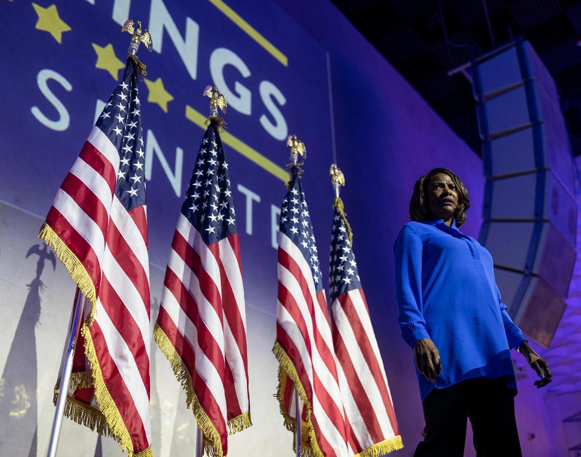 U.S. Rep. Val Demings, D-Fla., who is running against U.S. Sen. Marco Rubio for Florida senator, speaks during a political rally at The Venue on Monday, Nov. 7, 2022, in Wilton Manors, Fla. The rally was held a day before the Nov. 8 elections.