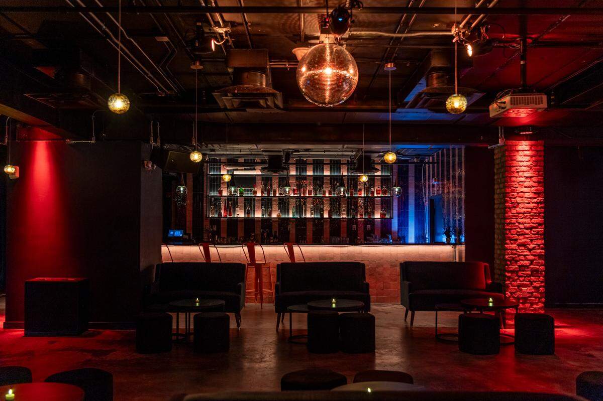 The disco ball inside Metronome, the third floor lounge at Okeydoke in Brickell