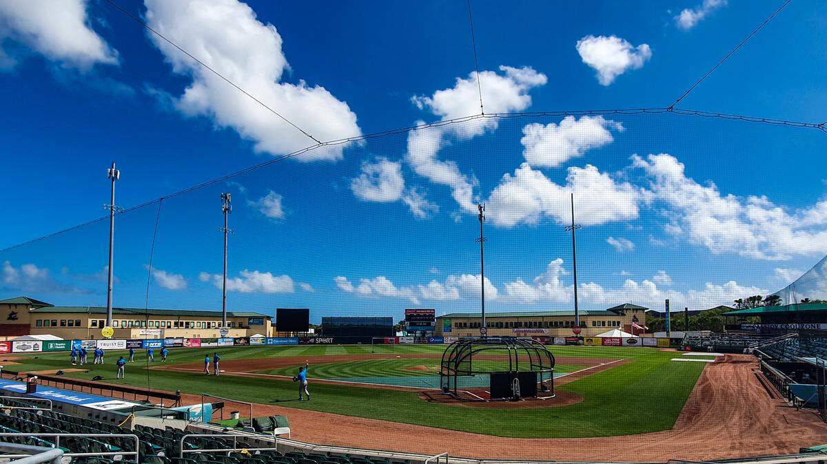 A view of the main field at Roger Dean Chevrolet Stadium in Jupiter, Florida, on Saturday, Feb. 27, 2021.