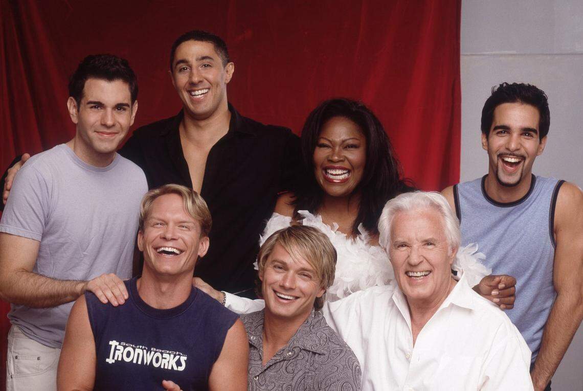 The cast of “It’s a Fabulous Life” included (top, l-r) Nicholas Richberg, Frank Ricigliano, Maryel Epps, Ezequiel Hernandez and (bottom, l-r) David Sexton, Edison Farrow and Bill Yule in this Dec. 17, 2003 file photo.