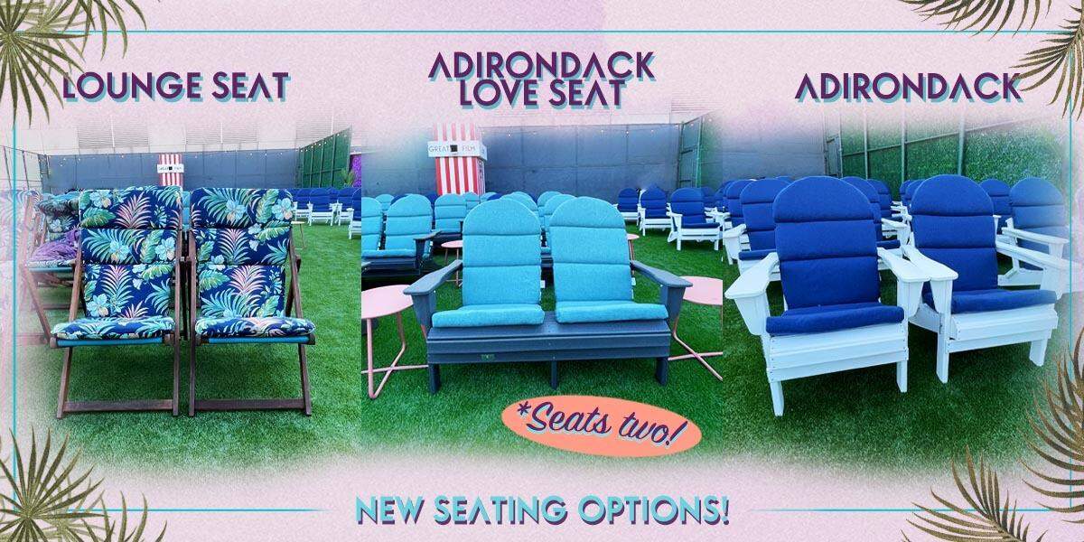 Opciones de asientos en el Rooftop Cinema Club