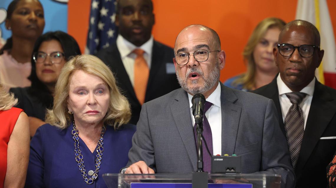 Miami-Dade Superintendent Jose Dotres speaks during a press conference to discuss district and school letter grades on Thursday, July 7, 2022, at the Miami-Dade iPrep Academy building in downtown Miami. Miami-Dade County Public Schools received an A rating again for this year.