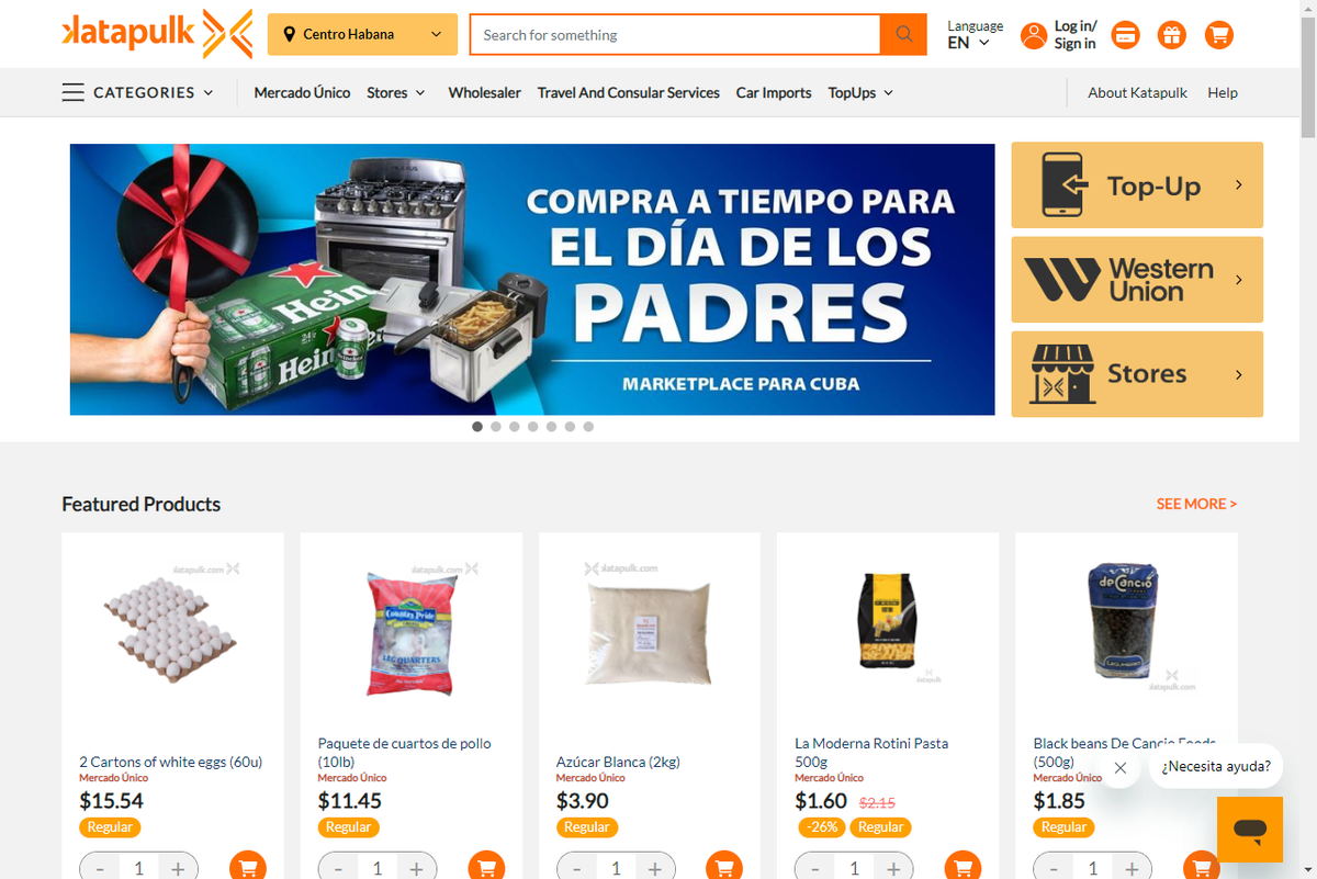 Captura de pantalla del sitio web de Katapulk Marketplace.