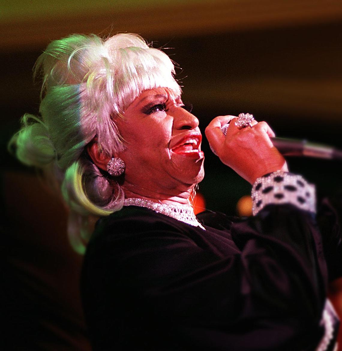 Celia Cruz singing in Miami in 1997, from the Miami Herald archives.