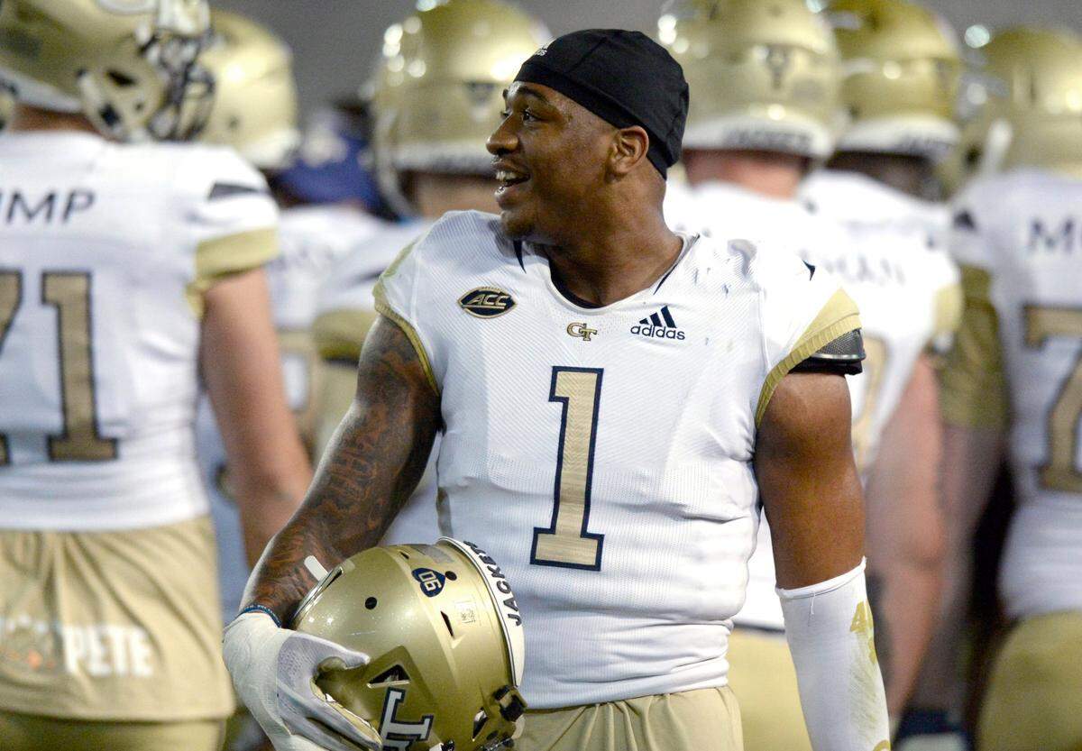 JASON VORHEES/THE TELEGRAPH Macon, GA, 04/26/2019: Georgia Tech defensive back Juanyeh Thomas (1) during to the Yellow Jackets spring game April 26.