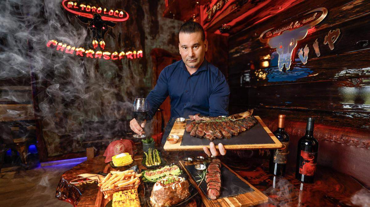 Aldo Espinosa, owner and founder of El Toro Loco Steakhouse brand at his restaurant on Calle Ocho in Little Havana. The brand, which started as a food truck, is expanding further.