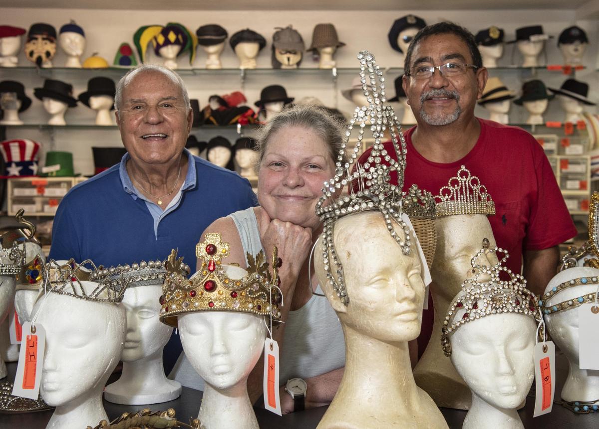 From left, Franco Carretti, 83, Debby Diers-Weisman, 62, and Carlos Cifuentes, 61, have worked at ABC Costume for 39, 37 and 31 years, respectively, as of June 7, 2019.