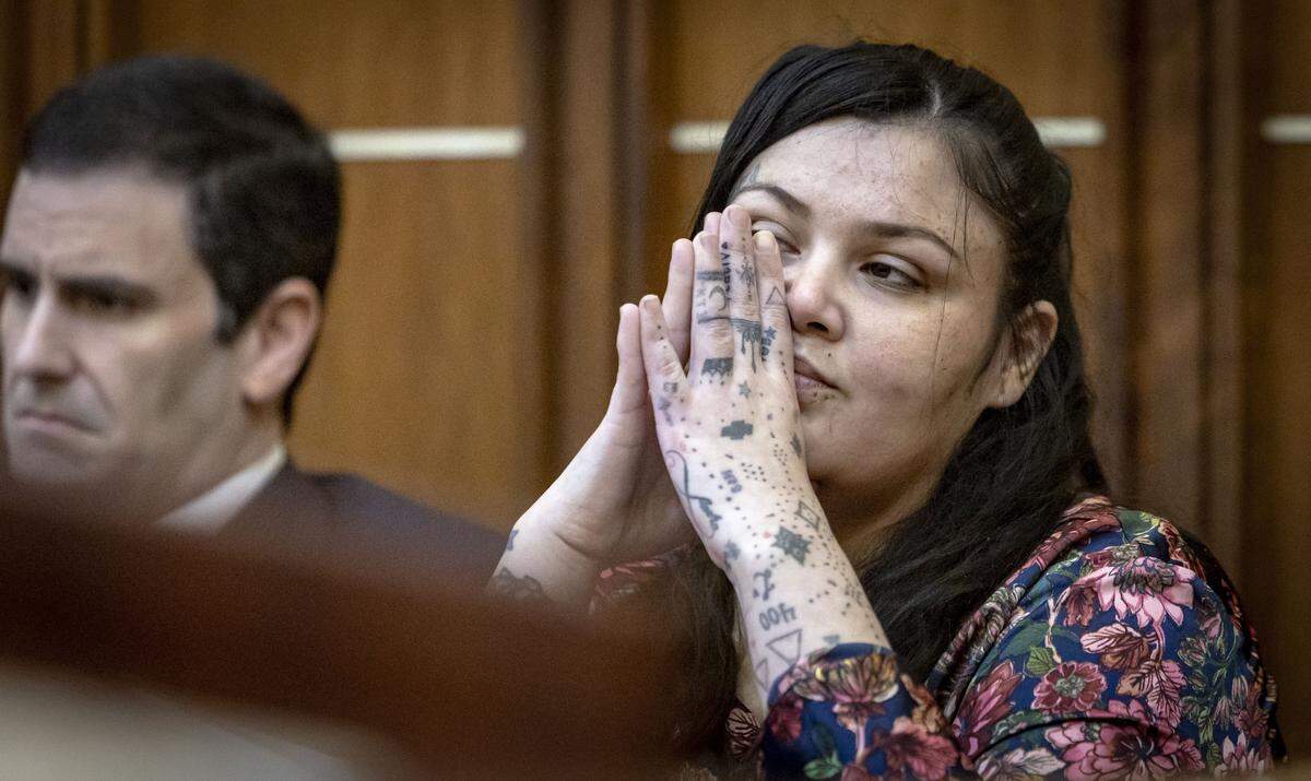 Miami, FL, October 16, 2025 - Daisy Link, right, who made headlines for getting pregnant while being held in TGK, listens to the prosecution make their final arguments. Link is accused of fatally shooting her long-time partner in the leg in Homestead.