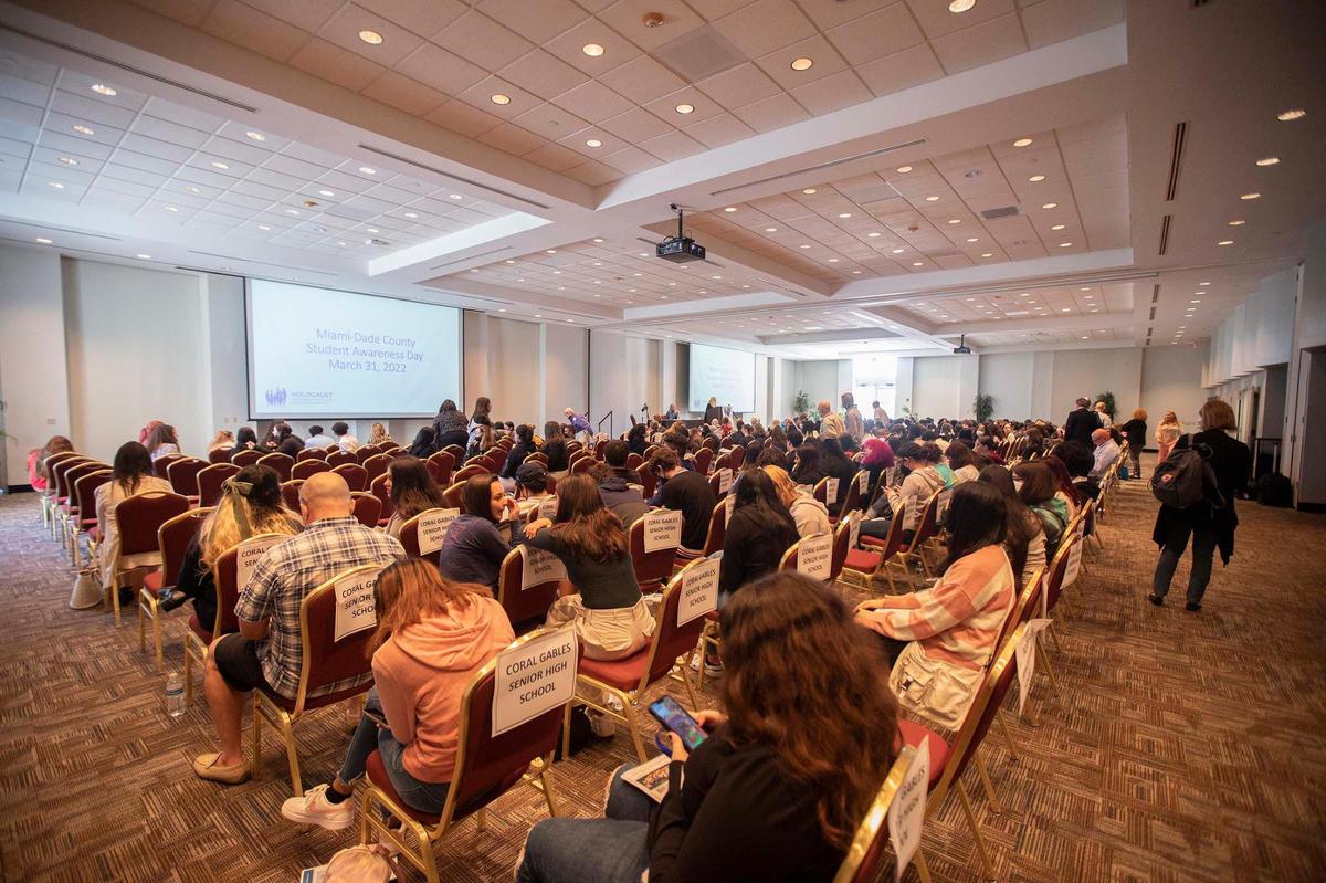 Holocaust survivors met Miami-Dade public school students to learn about the atrocities of the Holocaust as part of Student Awareness Day, an anti-bullying and prejudice reduction program organized by the Holocaust Documentation and Education Center in Dania Beach. The event was held at FIU’s Roz and Cal Kovens Conference Center in North Miami on Thursday, March 31, 2022.