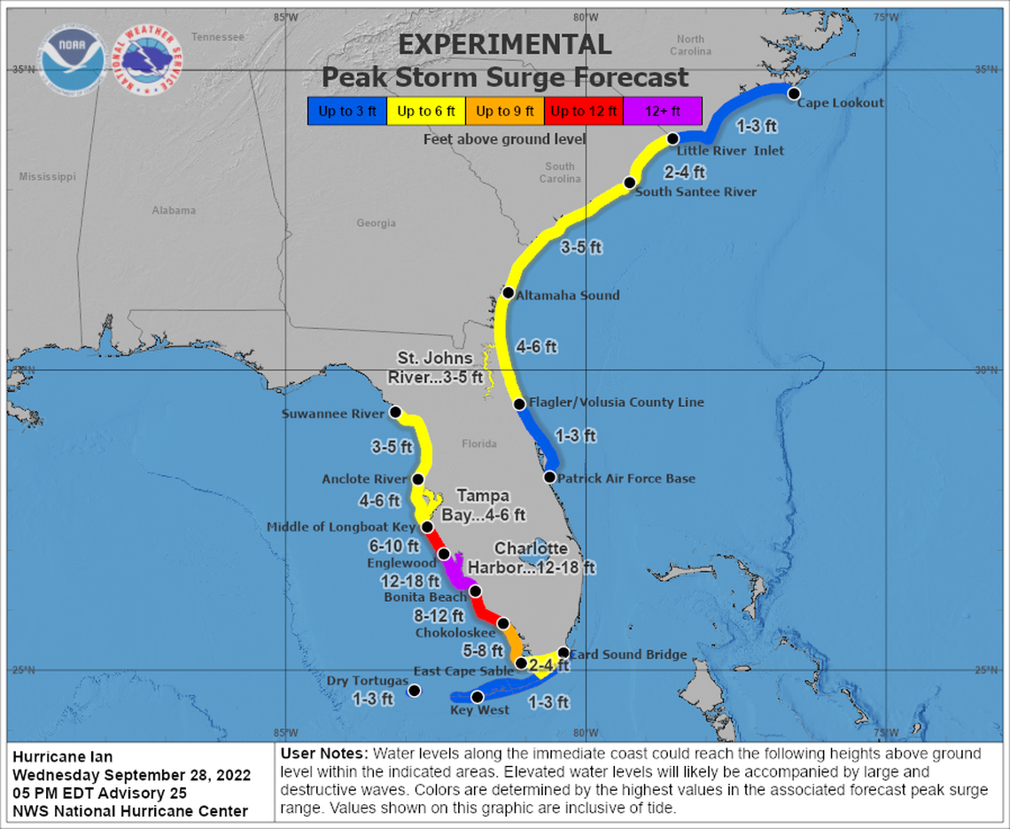 Hurricane Ian is forecast to bring life-threatening storm surge to Florida’s west coast.