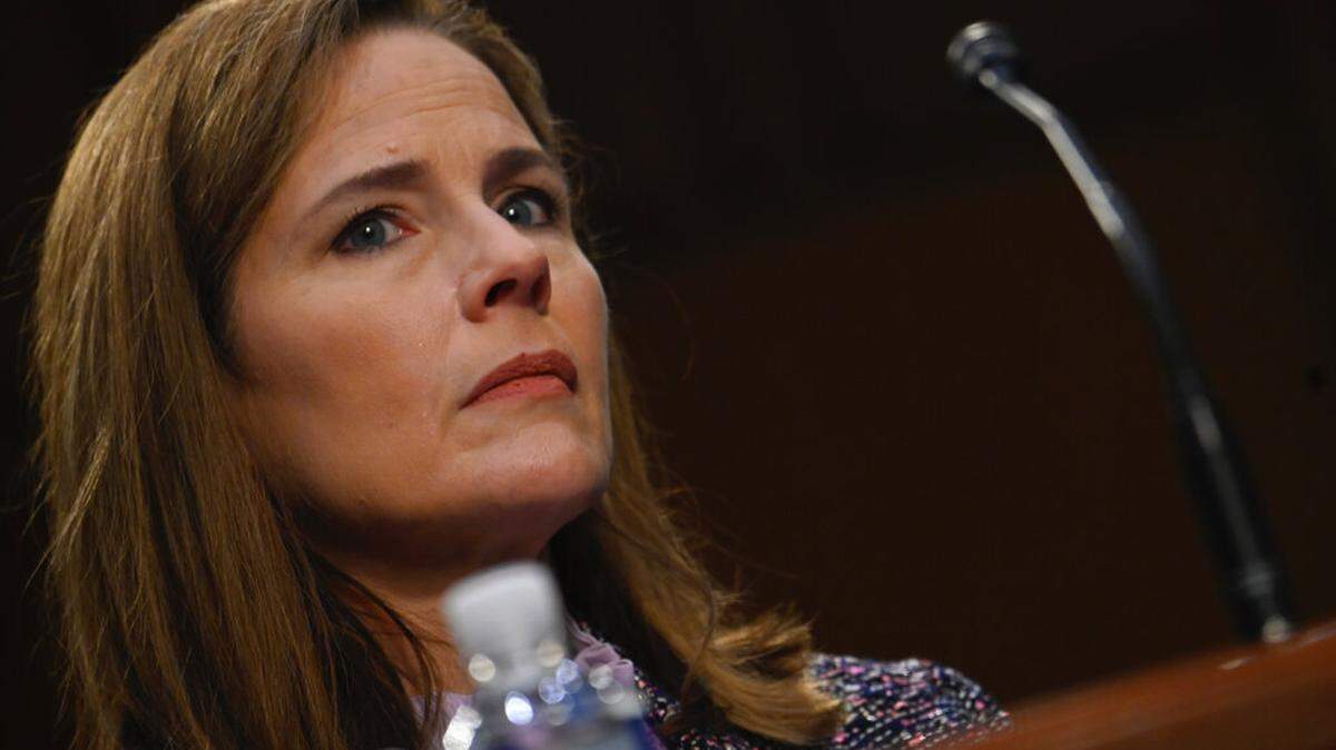 Supreme Court nominee Amy Coney Barrett testifies during the third day of her confirmation hearings before the Senate Judiciary Committee on Capitol Hill in Washington, Wednesday, Oct. 14, 2020.
