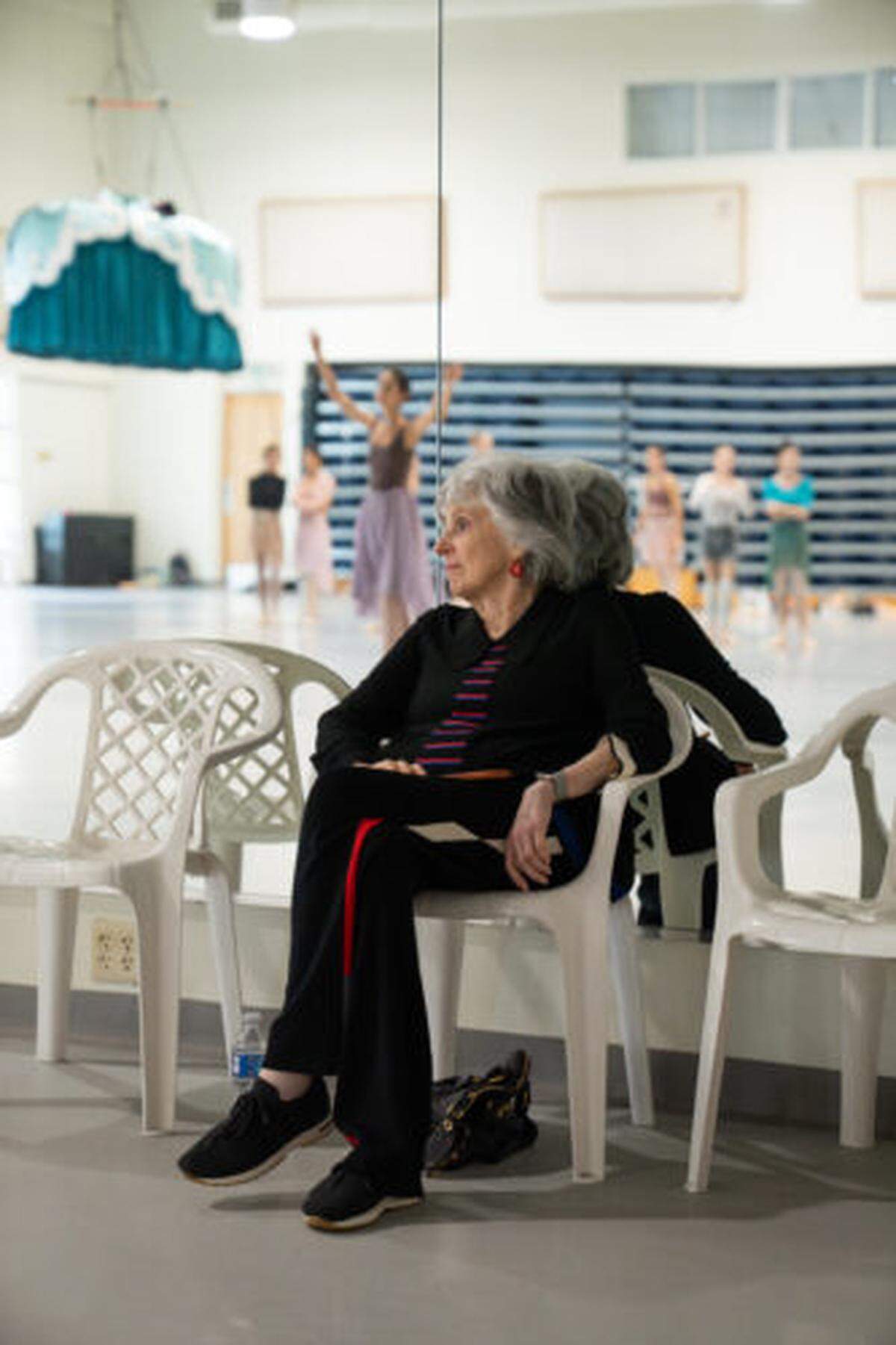 Toby Lerner Ansin watches rehearsal for “Roses from the South, Three Waltzes for Toby,” choreographed by Alexei Ratmansky and created as a celebration of Ansin’s birthday.