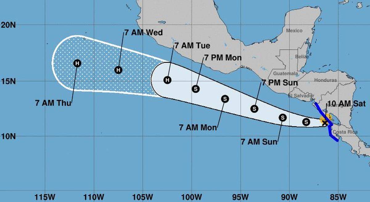 The 11 a.m. July 2 forecast cone for Tropical Storm Bonnie