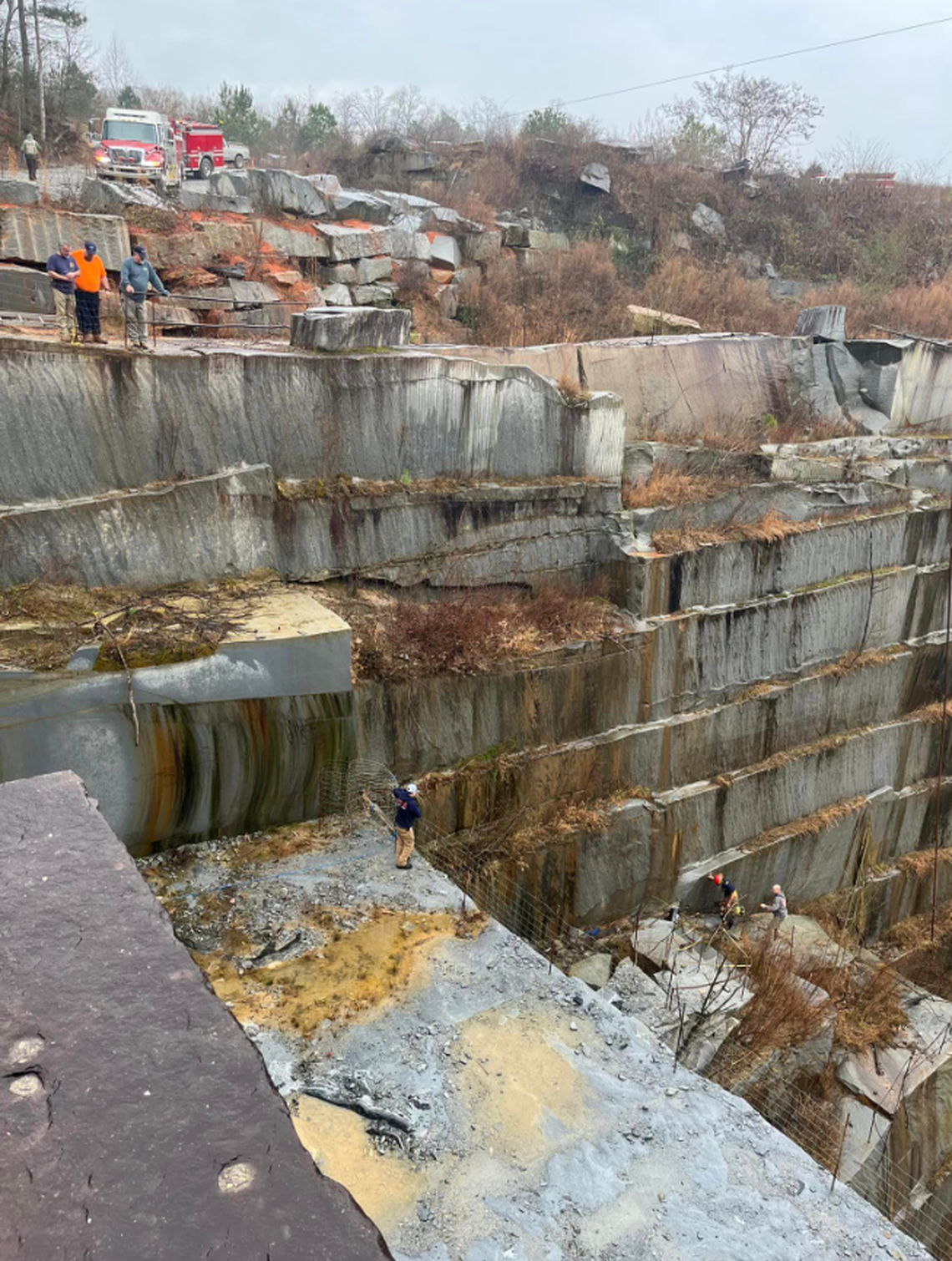 The dog’s fall was estimated by officials to be about 85 feet.