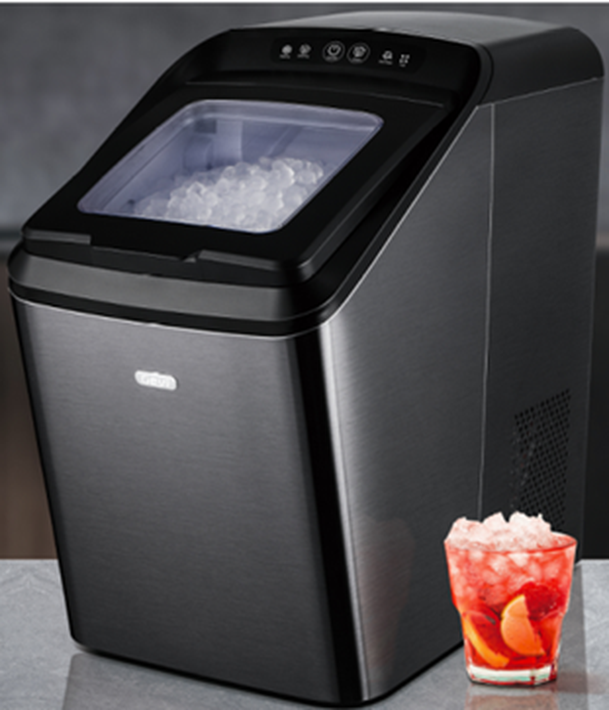 Gevin Household Countertop Nugget Ice Maker in black.