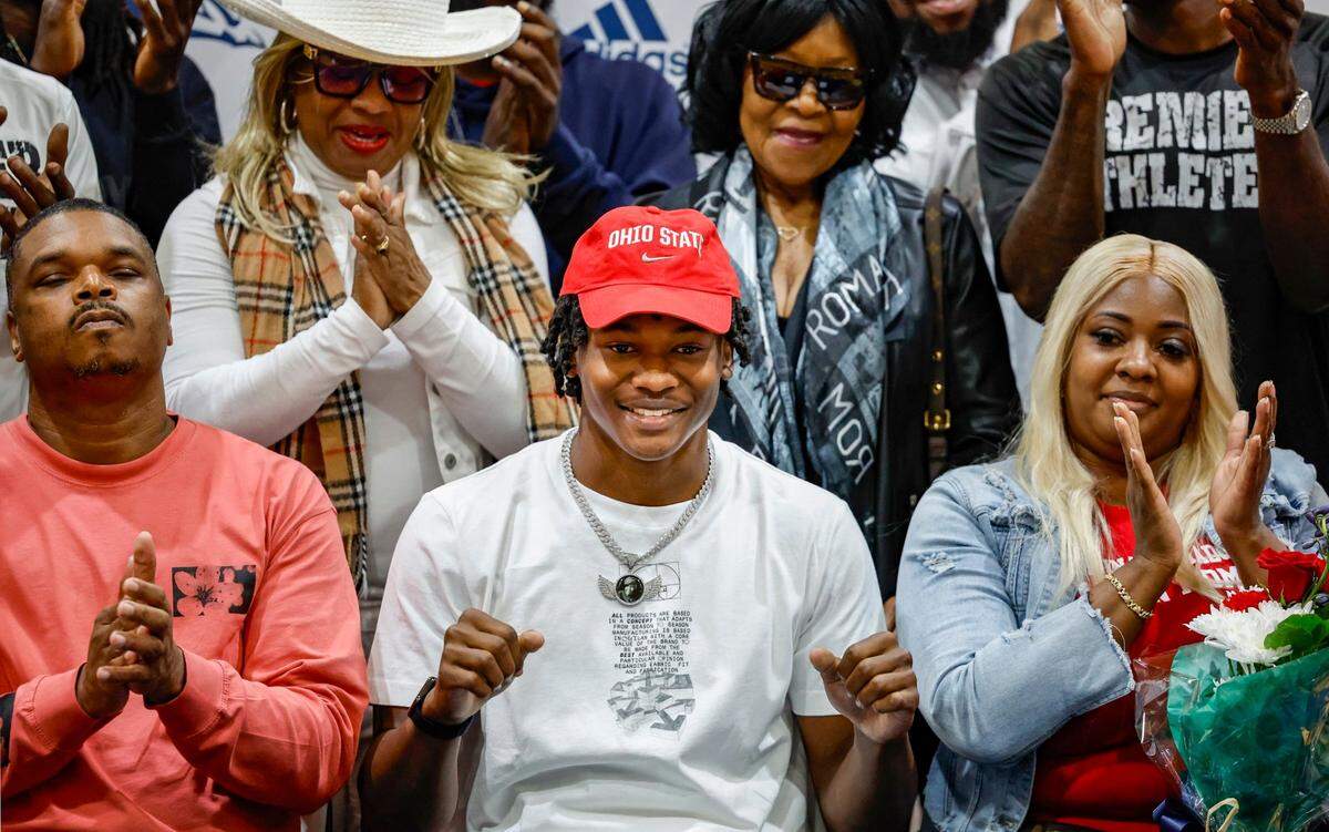 Jeremiah Smith commits to Ohio State, during National Signing Day at Chaminade-Madonna in Hollywood, Florida on Wednesday, December 20, 2023. 