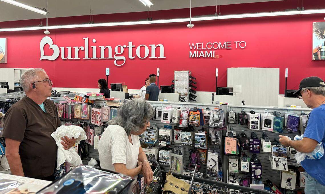 Shoppers line up to pay for purchases at the Burlington clothing store inside Midway Crossings mall on May 30, 2024.