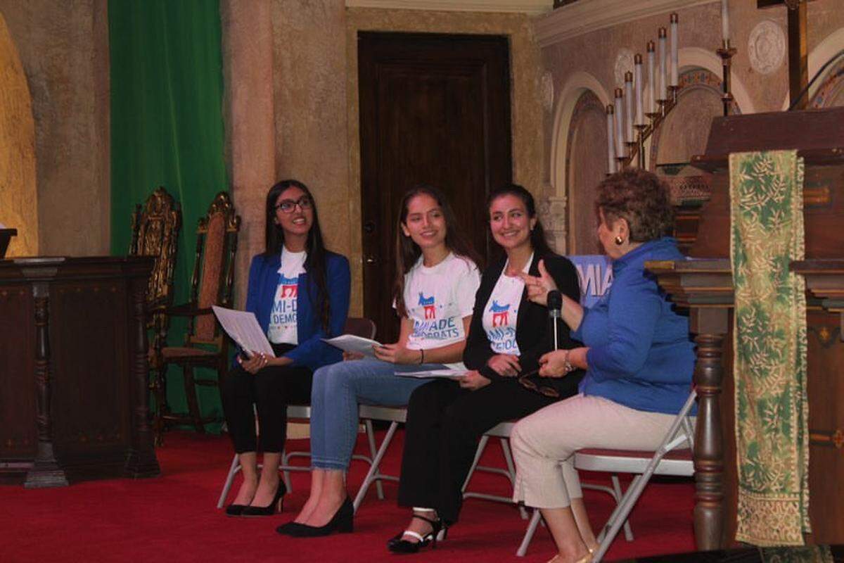 Aya Hamza (left), a rising senior at Coral Gables Senior High, helped create the county’s teen Democrat town hall and U.S. Rep. Donna Shalala’s Youth Advisory Council.