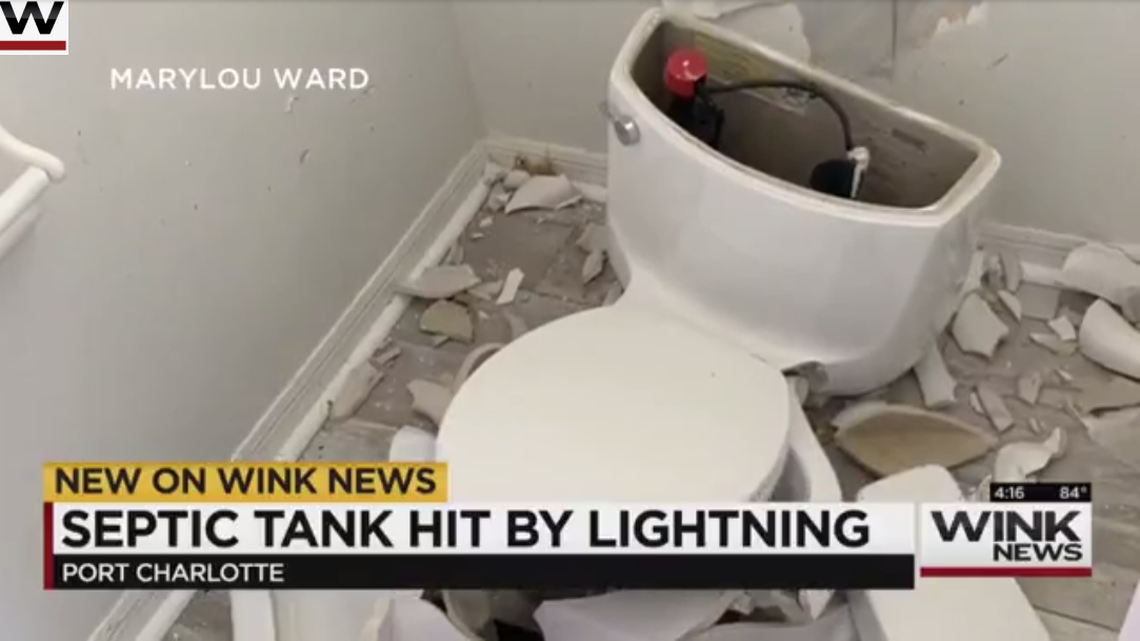 A Port Charlotte resident’s toilet exploded after lightning struck their home’s septic tank.