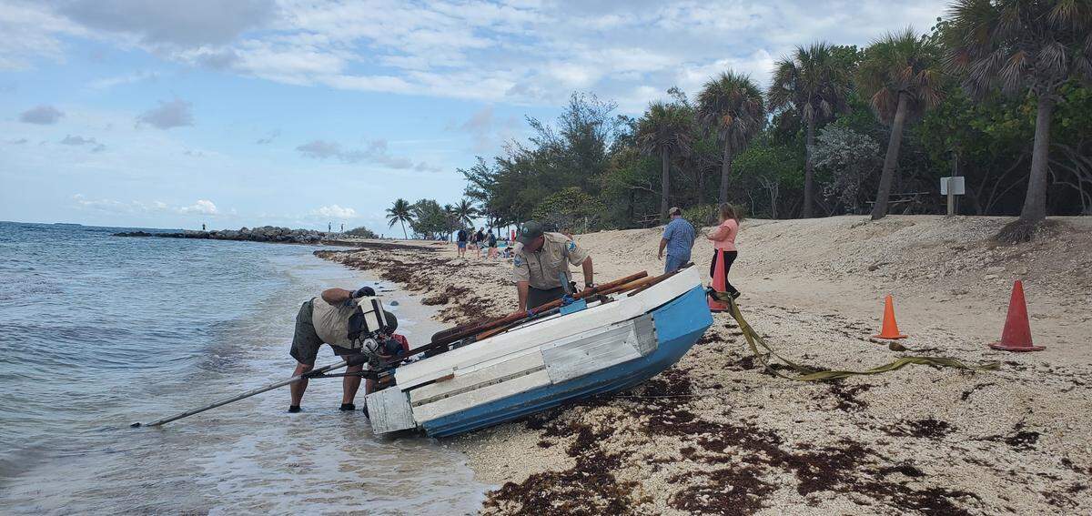 A group of Cuban migrants arrived in this boat at Fort Zachary Taylor Historic State Park in Key West on May 30, 2022.