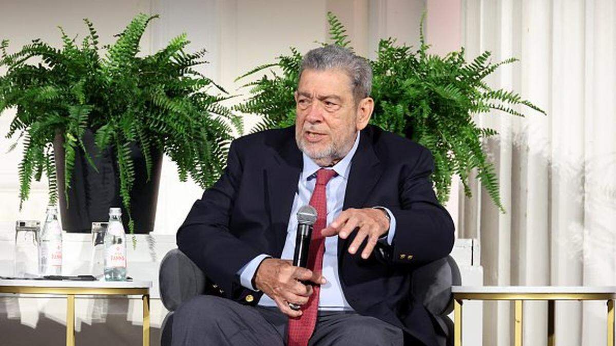 NEW YORK, NEW YORK - SEPTEMBER 24: Honorable Ralph Gonsalves, Prime Minister of St. Vincent and the Grenadines, speaks onstage during Global Citizen NOW: Impact Sessions on September 24, 2025 in New York City. (Photo by Rob Kim/Getty Images for Global Citizen)
