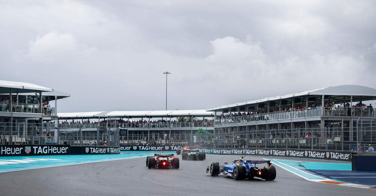 Drivers take a turn during a Sprint race on the second day of the Formula One Miami Grand Prix at the Miami International Autodrome on Saturday, May 3, 2025, in Miami Gardens, Fla.