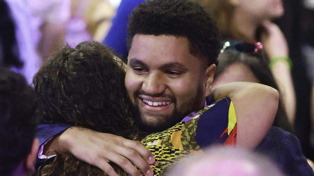 A victorious Maxwell Frost greets supporters at the Renaissance Theatre Company in Orlando, Florida on Election Night in August 2022. 