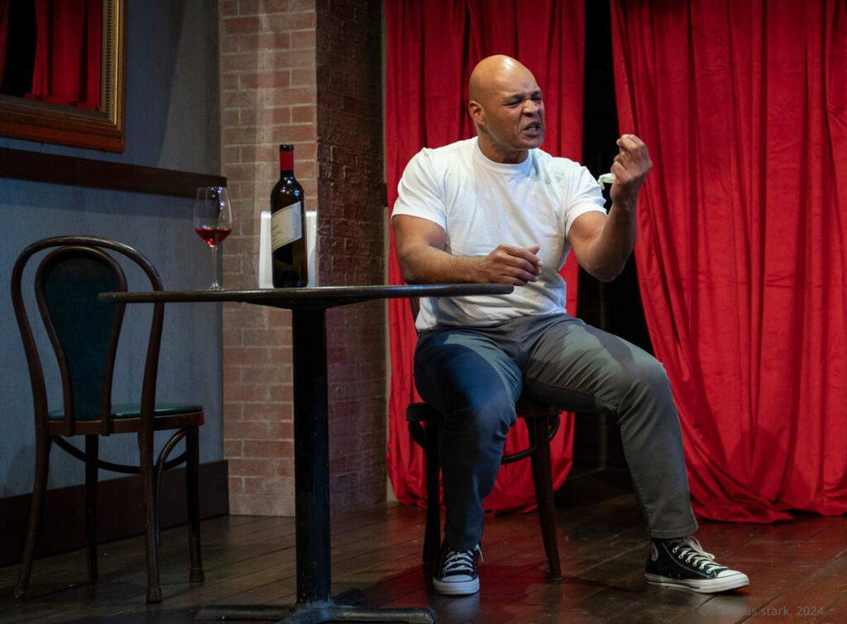 Melvin Huffnagle as Shawn in GableStage’s production of Rajiv Joseph’s “King James” about two buddies who bond over LeBron James.
