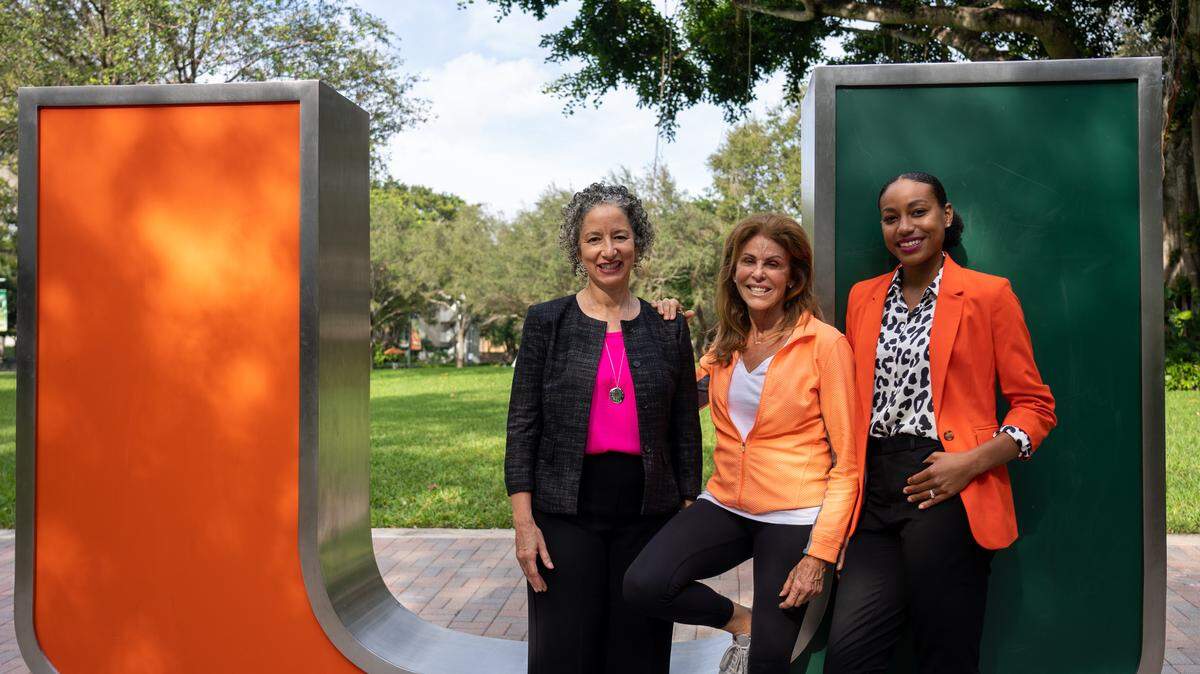 From left to right, Laura Kohn-Wood, the dean of education at the University of Miami; Leslie Miller Saiontz, founder of Achieve Miami; and Jasmine Calin-Micek, director of programming for the Teacher Accelerator Program. Beginning in the 2023 spring semester, UM is offering a class to seniors to make it easier to become a teacher in Miami-Dade public schools.