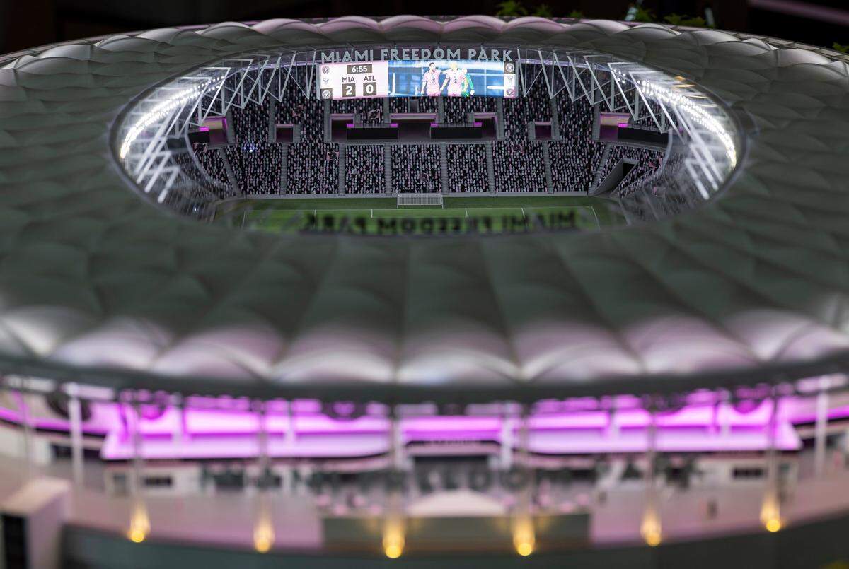 A detailed 3D model of Inter Miami’s planned stadium is on display at the Miami Freedom Park Experience Center on Tuesday, June 24, 2025, in Wynwood, Fla.