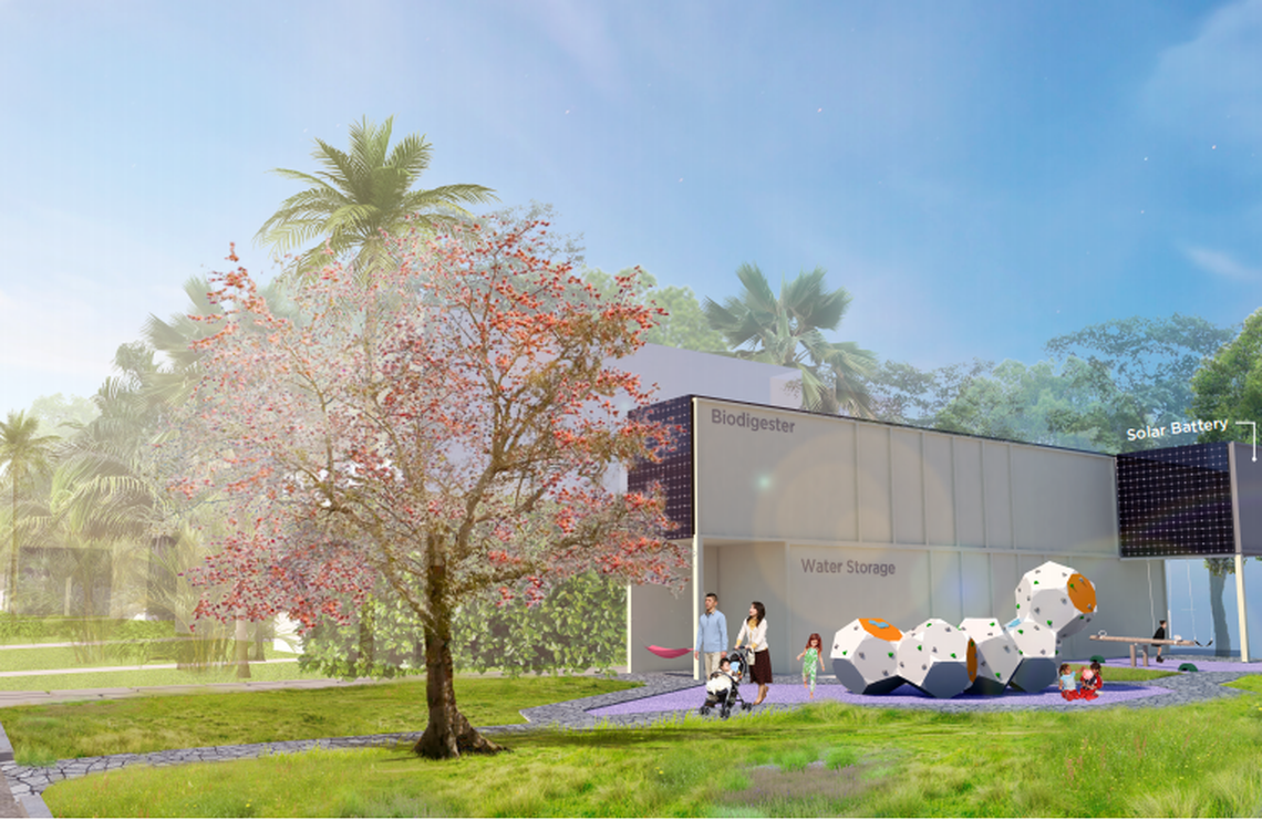 A proposed tiny plant for Bay Homes Drive in Coconut Grove that turns sewage into energy and released a flow of treated fresh water into Biscayne Bay. The street was the subject of a new report with a series of neighborhood selected recommendations to keep the area dry in the face of sea level rise.