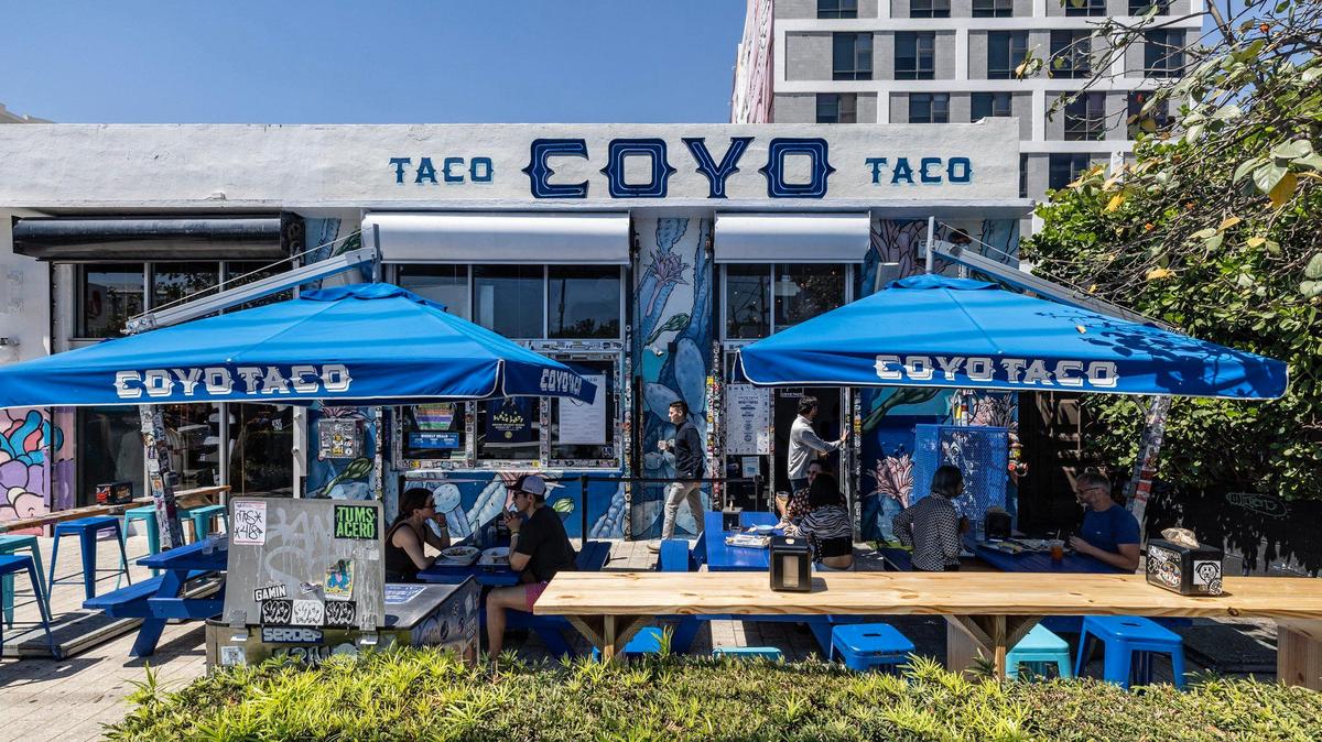 The exterior of Coyo Taco at 2300 NW Second Ave. in Miami. There are also locations in Brickell, Coral Gables, Fort Lauderdale, Lisbon and Medellin, Colombia.