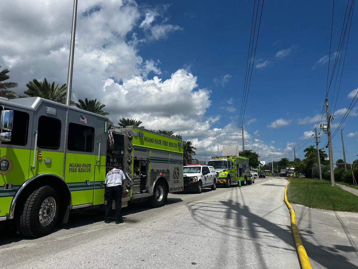 Miami-Dade Fire Rescue deployed more than 35 first responders to battle a three-alarm fire at a storage facility in Miami Gardens.