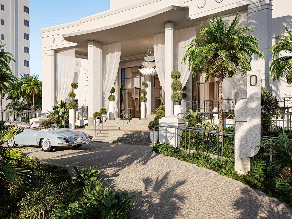 The entrance to Delano Miami Beach, which has reopened after a six-year renovation.